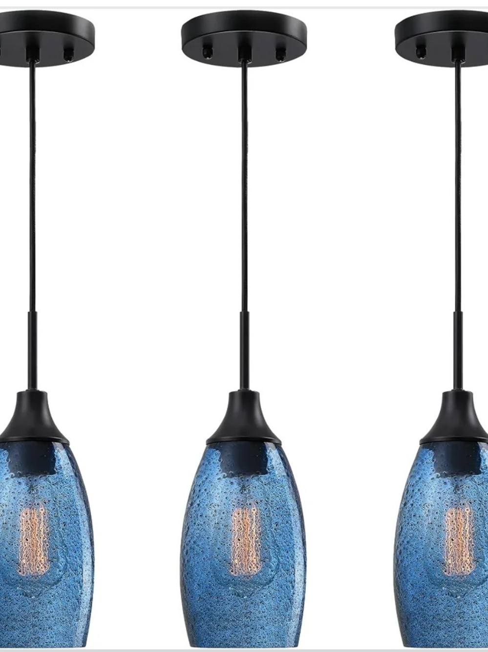 Viinew 3-Pack Blue Seeded Glass Pendant Lights Adjustable E26 Kitchen Island